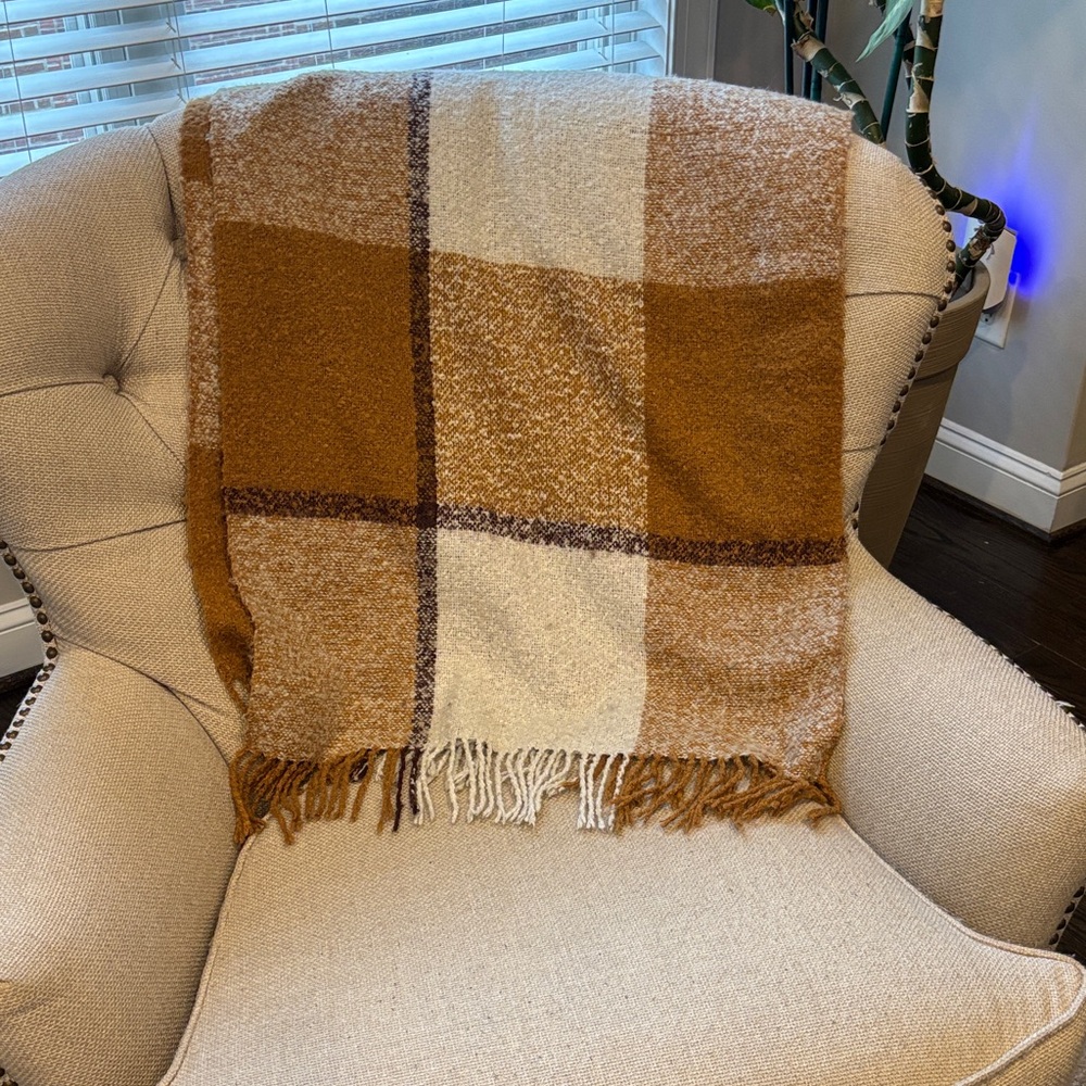 Cozy Plaid Wrap in Rusty Brown and Cream